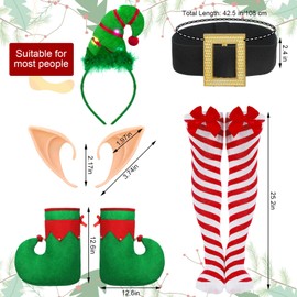 Suhine 12 Pcs Women Christmas Elf Costume Accessory Bell Santa's Helpers Costume Xmas Fancy Outfit for Party(Small)