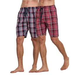 CYZ Men's 100% Cotton Plaid Poplin Woven Lounge/Sleep Shorts, F23023,Large