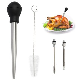 Bratenspritze aus Edelstahl für Marinaden, inklusive 2 Nadeln, Reinigungsbürste, Bratensaftspritze, für BBQ und Küche, Fleischinjektor für saftiges und aromatisches Fleisch