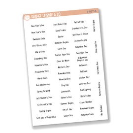 US Holiday Planner Stickers, Script Holiday and Special Days To Remember Planning Labels, Tracking Stickers, FSP (S-017-B) Black