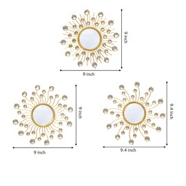 wotieuns Mirror Wall Decor Wall Mirrors Decorative Sunburst Boho Mirror Gold Mirror Wall Art Metal Decor Mirror Hanging Living Room Bedroom Bathroom Set of 3