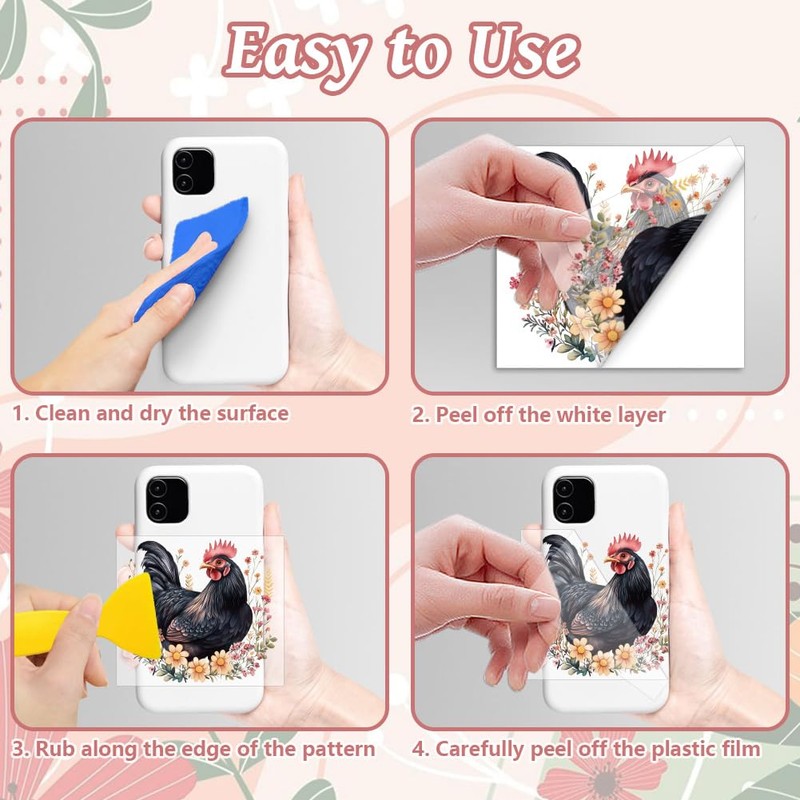 Peacoblue 18 Sheets Rub On Transfers for Crafts,Farm Chicken UV