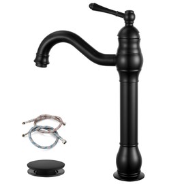 gotonovo Single Handle Vessel Sink Faucet 360° Swivel Bathroom Faucet One Hole Farmhouse Lavatory Vanity Faucet Bowl Sink Mixer Tap with Pop Up Drain, Matte Black