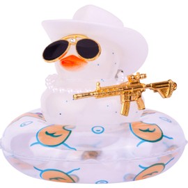 MuMyer - Adorno de pato de goma para coche, decoración de tablero de pato, con mini sombrero, collar de anteojos de sol y accesorio genial para salpicadero de coche (W10)