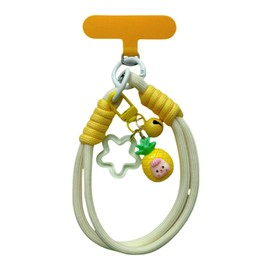 KEESOO Dopamine Vibes Universal Wrist Strap - Korean-Style Short Phone Lanyard with Cute Yellow Pineapple Charm, 7mm Rope, Trendy Anti-Theft Tether for Girls, Includes Pendant & Nylon Phone Tab