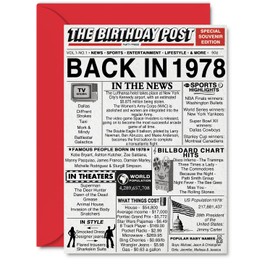 48th Birthday Cards for Men Women - Back In 1978 Newspaper - 48 Happy Birthday Decorations Card for Her Him Dad Mom Husband Wife Uncle Aunt Vintage Retro Born In 1978, A5 Bday Anniversary Cards