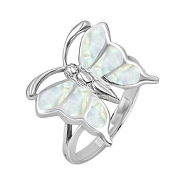Silverly Sterling Silver Mother of Pearl Butterfly Ring - Unique Statement Butterfly Rings for Women - Nature Inspired Gemstone Jewellery - Elegant Promise Ring for Best Friend - Boho Gift for Her
