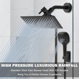 NearMoon Shower Head with Hose, High Pressure Stainless Steel Rain Shower and 3 Settings Handheld Spray Combo with Push Button Flow Control (12 Inch, Matte Black)