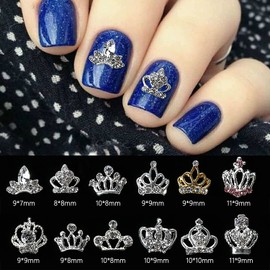 SILPECWEE 24pcs Crown Nail Charms 3D Silver Nail Jewels Curve Nail Rhinestone Crystal Nail Gems Diamond for Nails Alloy Nail Decorations for Women DIY Nail Art Accessories