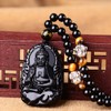 Collar con colgante natural de obsidiana natural y zodíaco Bodhisattva,