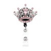 Crystal Rhinestone Crown Retractable ID Badge Name Card Holder Reel