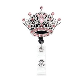 Crystal Rhinestone Crown Retractable ID Badge Name Card Holder Reel for Nurse
