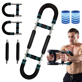 Multifunctional Arm Trainer Upper Body Twister Exerciser U-Shaped Twister Arm Trainer 40-100lb Adjustable Spring Twist Exercise Machine Home Exercise Equipment for Arms Chest Workout (Black+Blue)