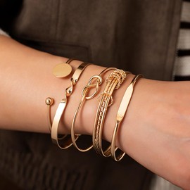 CHICUTIE Gold Bangles Bracelets For Women, 14k Gold Plated Stackable Open Cuff Bracelet Set Charms Trendy Lightweight Elegance Minimalist Textured Boho Jewelry Gift for Women