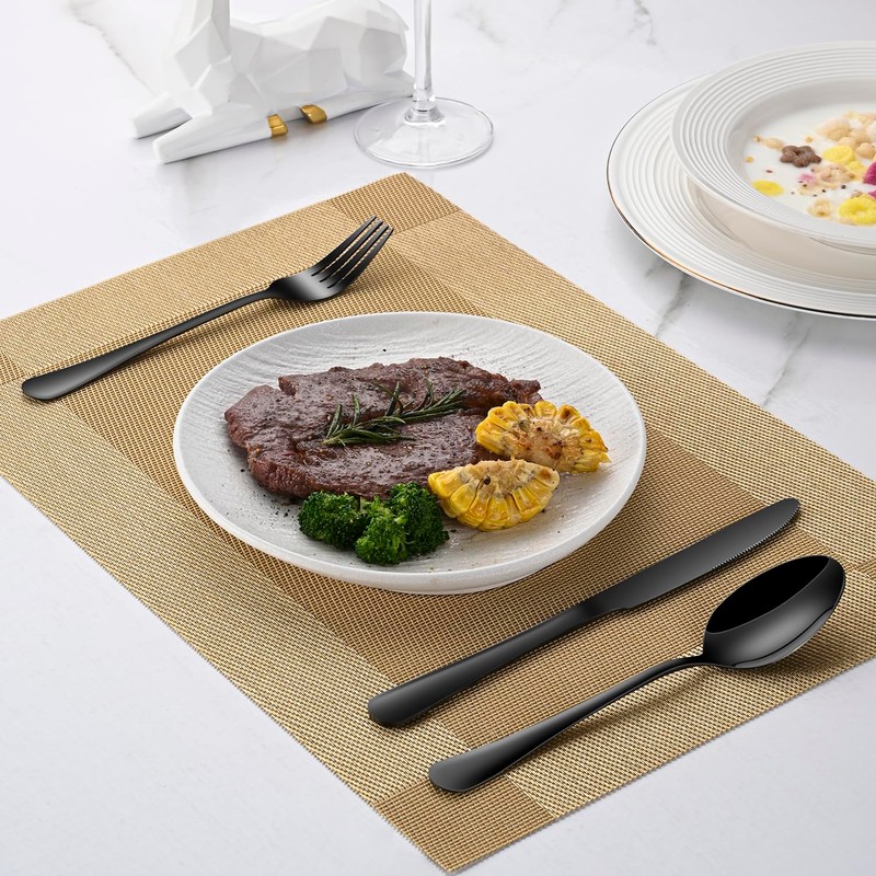 Black Soup Sooon,8 PCs 7.3 Inch Dinner Spoons,PVD Black Stainless