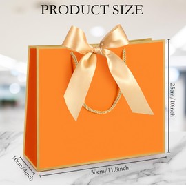 Silkfly 12 Pcs Thank You Gift Bags with Handles 11.8 x 10 x 4'' Elegant Gift Bags Bag with Bow Ribbon for Wedding Bridesmaid Fall Autumn Party Baby Shower Birthday Housewarming Gifts(Orange, Gold)