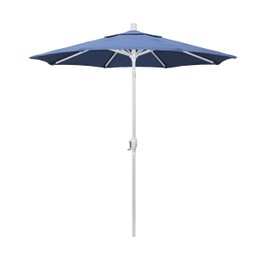 California Umbrella 7.5' Round Aluminum Market Umbrella, Crank Lift, Push Button Tilt, White Pole, Frost Blue Olefin