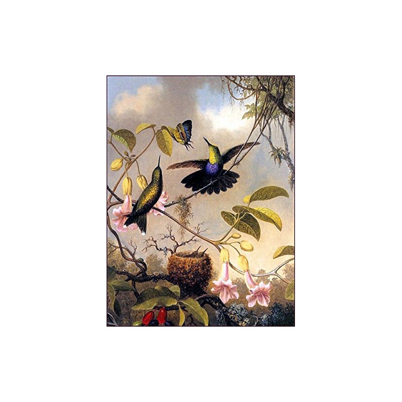 Hummingbird and Butterfly by Martin Johnson Heade Accent Tile Mural