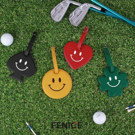 FENICE Vegan PU Leather Smiley Face Name Tag with Belt Buckle Strap Closure for Suitcase Luggage Tavel Bag (RED-Heart)