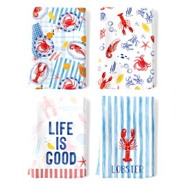 Arquiel Summer Lobster Tea Towels, Beach Lemon Cotton Kitchen Towel 48 × 70 cm, Quick Drying Dish Cloth for Party Anniversary Holiday Decoration Housewarming Gifts