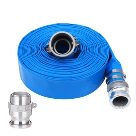 1-1/2" x 100ft PVC Lay Flat Discharge Hose With Aluminum Camlock C & E Fittings, Cam Lock Fitting Type F included, Heavy Duty Reinforced Pump Backwash Hose Assembly