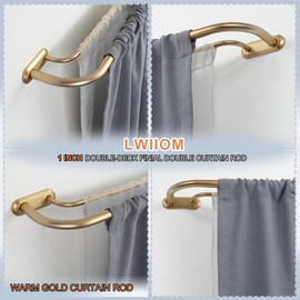 Lwiiom Double Curtain Rod for Windows 84 to 134 Inch,Adjustable Warm Gold Wrap Around Curtain Rod with Aluminum Double-deck Finials and Brackets,1"Front and 5/8" Back Blackout Curtain Rod