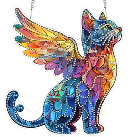 SKRYUIE Hanging Diamond Art Kits for Adults Pendant Cat, Special Shaped Crystal DIY Diamond Painting Kit, Acrylic Board Wreath Pendants Double Sided, Home Decor 7.48 x 7.32 Inch x12