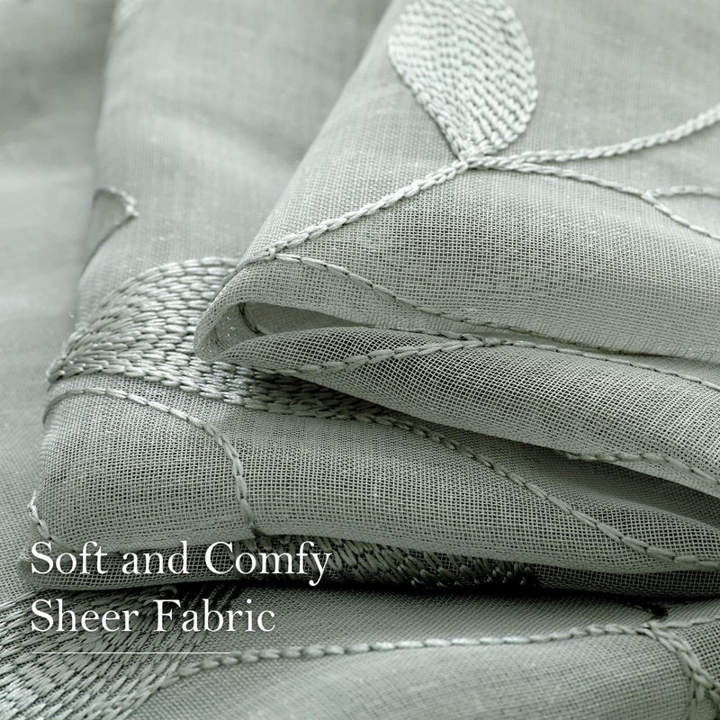 HOMEIDEAS Sage Green Sheer Curtains 52 x 54 Inch Length