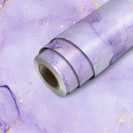 HOMETITUTE Light Purple Gold Marble Wallpaper Peel and Stick Ethereal Fluid Art Contact Paper Wall Paper Stick 118.1" x 17.7" Self Adhesive Vinyl Wall Covering for Bedroom Living Room Decor