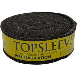Topsleeve Sheep Wool Pipe Insulation, 15mm-22mm, 7.2 Metre Roll, Black