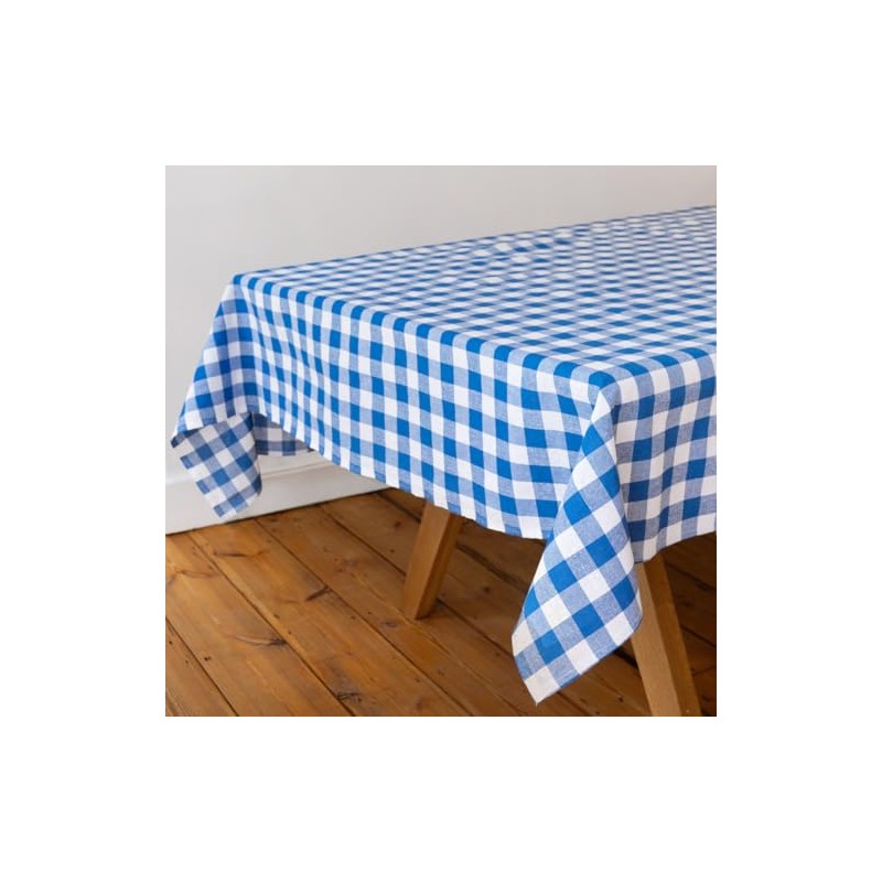 Talking Tables Fabric Large Blue Checkered Gingham Tablecloth Recycled Cotton