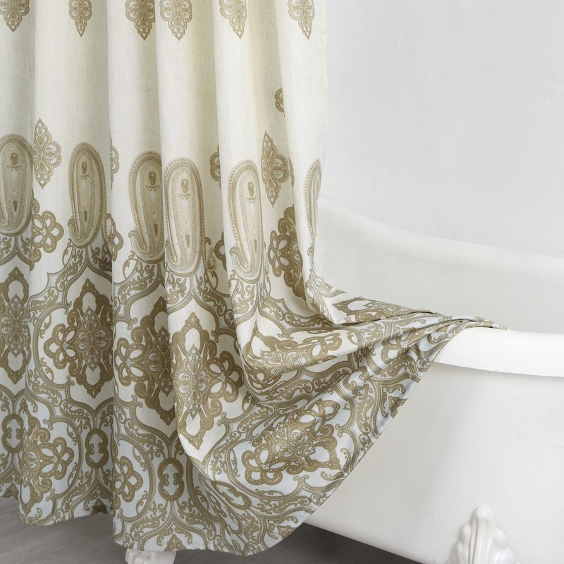 BESTRIPES Long Fabric Shower Curtain, Beige and Tan Ombre Boho