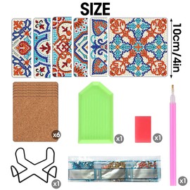 SKRYUIE 6 Pcs 5D Diamond Painting Kits Square Coasters Mandala for Adults Full Drill, DIY Paint with Diamond Art Kits for Adults Coasters Crystal Cross Stitch Art Craft Decoration Accessories