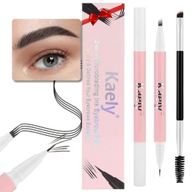evpct 1Pcs Black Magic Microblading Dual-Ended Eyebrow Contouring Pen Brow Pencil, with 4 Brush Micro-Fork-Tips Applicator and Precise Brush-Tip, Hair Like Strokes, with Dual-ended Eyebrow Brush