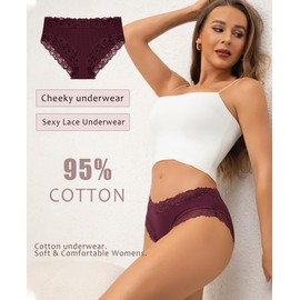 FINETOO Womens Underwear Cotton Bikini Underwear for Women Lace Wasit Hipster Panties Soft Breathable Briefs 6 Pack