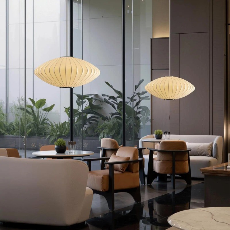 Lantern Pendant Light White Wabi Sabi Light Fixture Round Modern