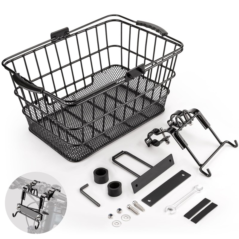 Front Bike Basket with Handle– Detachable Bicycle Basket for Groceries,