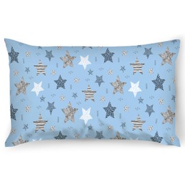 PinkZebra Children's Pillowcase 35 x 40 cm 100% Cotton Cushion Cover Boys Oeko-Tex Standard 100 Children's Covers with Zip Stars Blue