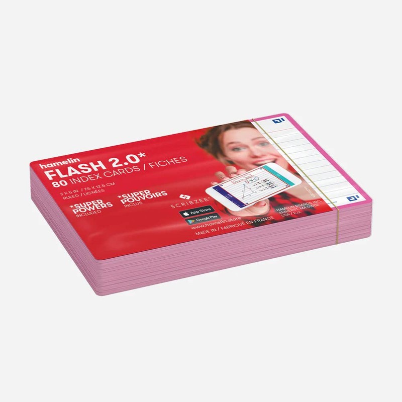 Hamelin Flash 2.0 Flashcards, 4x6 Index Cards 80ct Fuchsia Pink