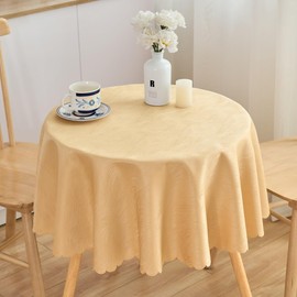 SPRICA Round Jacquard Tablecloth 120cm Water Resistant Solid Colour Heavy Weight Soft Table Cover, Machine Washable, Round 120cm, Golden Yellow