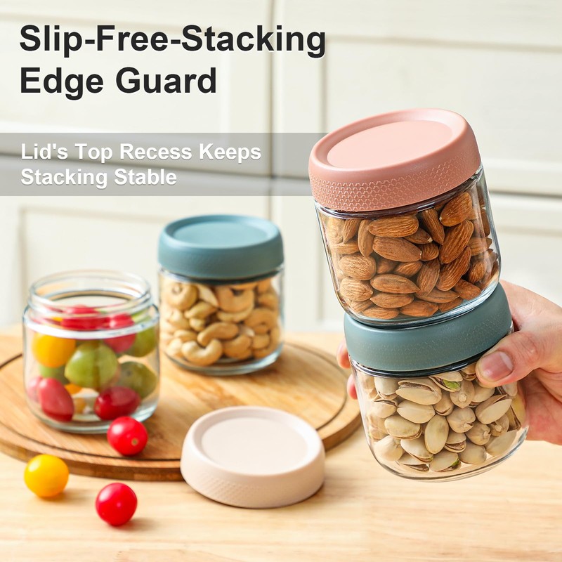 NETANY 6-pack 10oz Glass jars with Airtight Lids, Overnight Oats