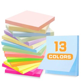 BAISEN 15 Pads Sticky Notes (76x76mm), 13 Colors Self-Stick Pads, (1050 Sheets) Sticky Note Writing Memo,Easy to Removable, Suit for Office, Home & School Use, 70 Sheets/pad