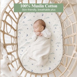 Coreeky Baby Muslin Bassinet Sheets 3 Pack for Boys & Girls, Soft Breathable Cotton Bassinet Mattress Cover, Universal Fit for Hourglass, Oval, and Rectangle Mattress (Nightfall Blue)