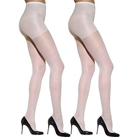 Silkies Women's Control Top Pantyhose with Run Resistant, Light Support Legs (2 Pair Pack) - Medium White