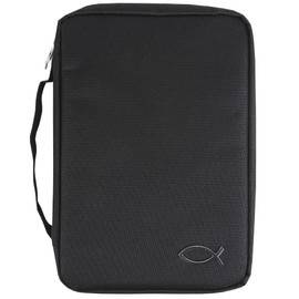 Ichthus/Jesus Fish Bible Cover by Salt & Light | 10-1/4" x 7" x 1-3/4 Inches | Bible Carrying Case, Bible Bag or Protective Church Organizer with Zippered Pocket & 3 Bible Pen Loops | Black Canvas