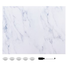 Navaris Magnetic Dry Erase Board - 13 x 17 inches Decorative White Board for Wall with Design, Includes 5 Magnets and Marker - Wooden Planks