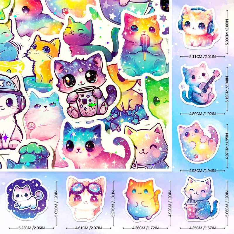 SigyoJeom 200PCS Starry Sky Cat Stickers, Holographic Stickers for Kids
