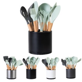 LIBODOUR Utensil Holder,Kitchen Utensil Holder For Counter,Rotating Silverware Organizer Cooking Flatware Spoon Spatula Tool Cutlery Container Stainless Steel Caddy