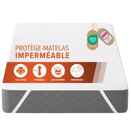 Dreamway Mattress Protector 140 x 190 cm Waterproof Oeko-Tex Certified Mattress Protector 140 x 190 cm Made of Breathable Cotton with 4 Corner Elastics