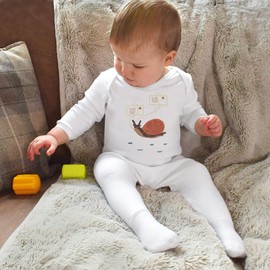 Azeeda 6-12 Month 'Mr Snail Delivers With Care and a Smile' Baby Romper Jumpsuit/Sleep Suit (SS00078788) White